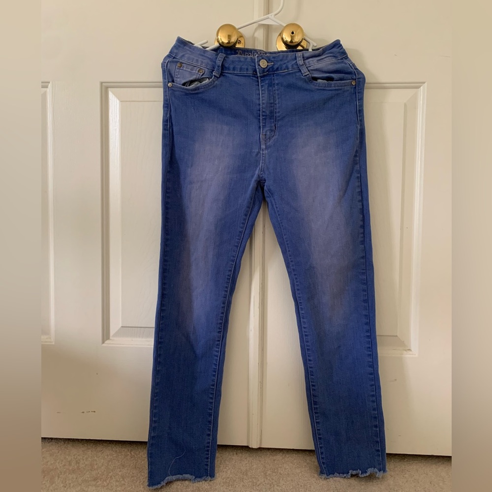 Bright Blue Jeans with Frayed Hem